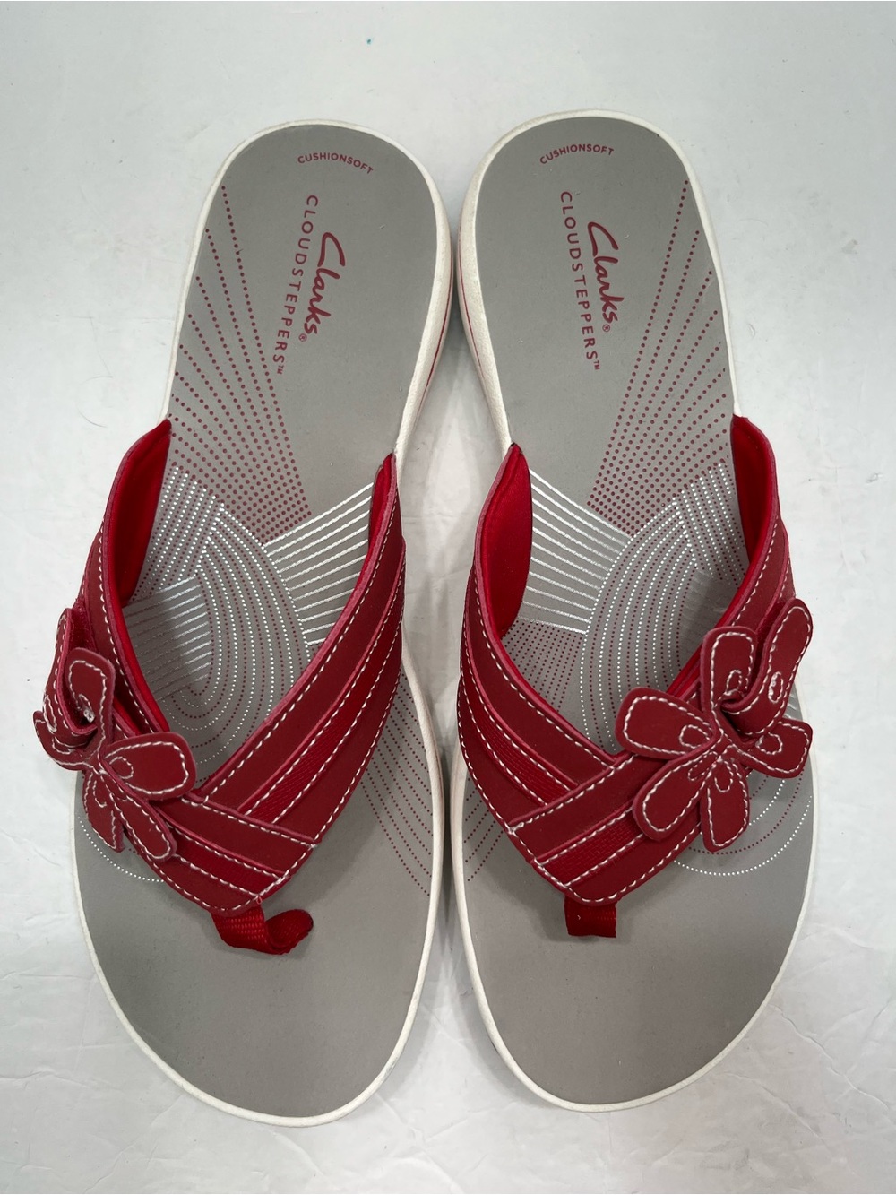 Clarks Cloudsteppers Brinkley Florah Red Flip Flops Sandals Flower Women’s US 10